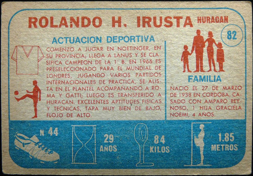 Imagen 2 de 2 de Figurita Tarjeton Sport 67. Huracán, Irusta Rolando