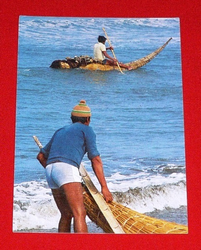 Antigua Postal Pescando Con Caballitos De Totora Huanchaco