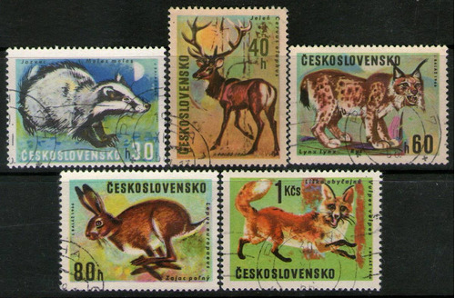 Checoslovaquia Serie X 5 Sellos Usados Animales De Caza 1966