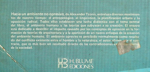Hacia Un Entorno No Opresivo Autor: Alexander Tzonis (Usado)