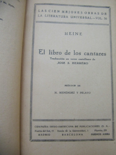 El Libro De Los Cantares  Heine Tarduccion Jose Herrero