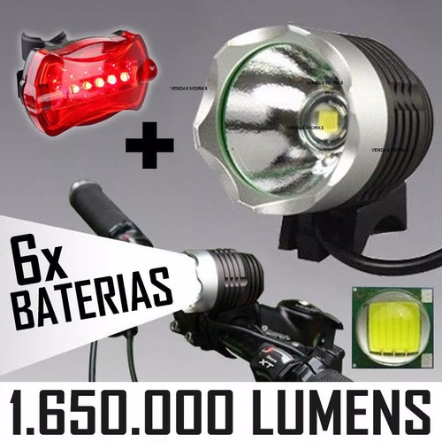 Lanterna Farol Bike Led T6 + Pac 6 De Baterias Autonomia 8hr