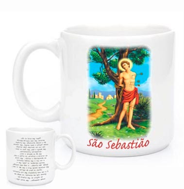 Imagem 1 de 2 de Canecas Religiosas São Sebastião Com Oração