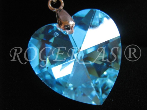 Imagem 4 de 6 de Colar Coração Cristal Swarovski Blue Ab 2,0 Cm - Prata 925
