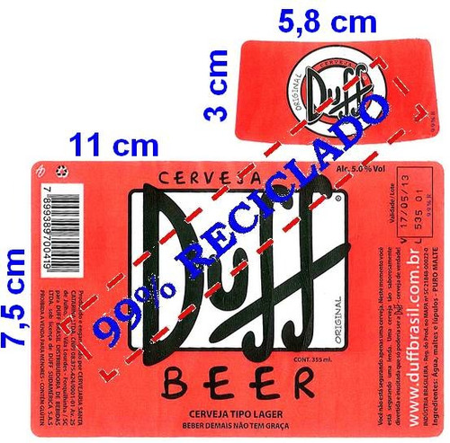 10 Rótulos Da Cerveja Duff Em Adesivos - Frete Grátis