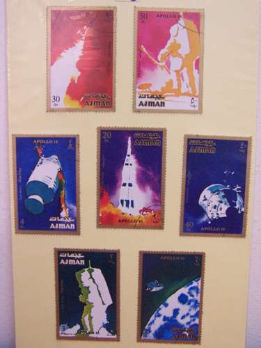 Cartela 7 Selos Ajman Lote Filatelia Apollo 16 Espacial