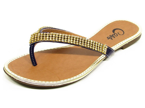 Rasteirinha Chinelo Alça Azul Marinho Com Strass