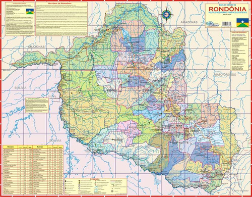 Mapa Geo Político Rodoviário Estado De Rondônia 1,20 X 0,90m