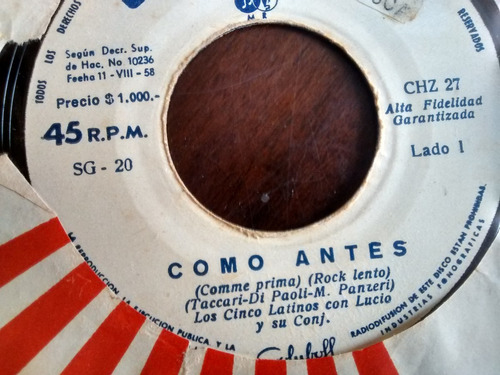 Vinilo Single De Los 5 Latinos - Como Antes ( M  -136