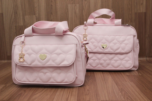 Imagem 3 de 3 de Kit Bolsas Bebê Maternidade Coração Rosa