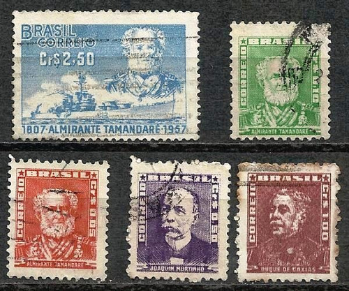 066 Sls- Lote 5 Selos- Brasil- Antigo- Carimbado- 1954- 1957