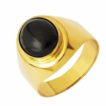 Ouro 18k Anel Onix Natural Tradicional 1.0cm X 1.2cm