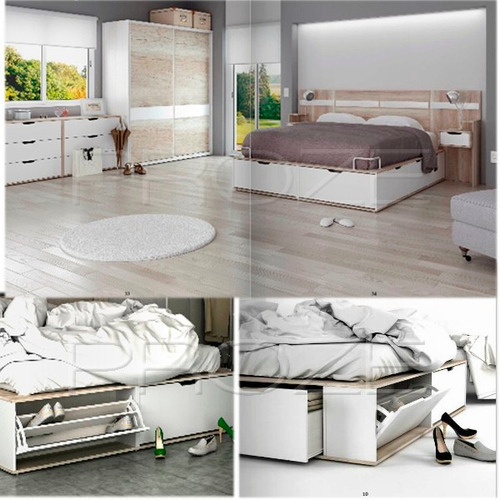 Cama Nordica 2 Plazas Cajonera Botinero Base Sommier