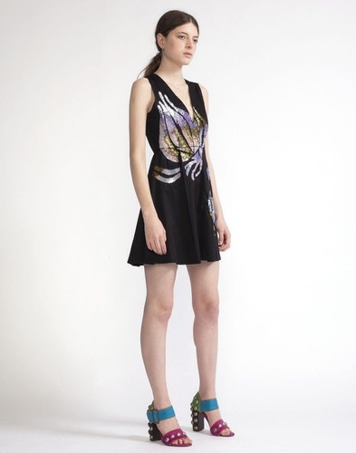 Vestido De Fiesta Importado Bordado Cynthia Rowley Original