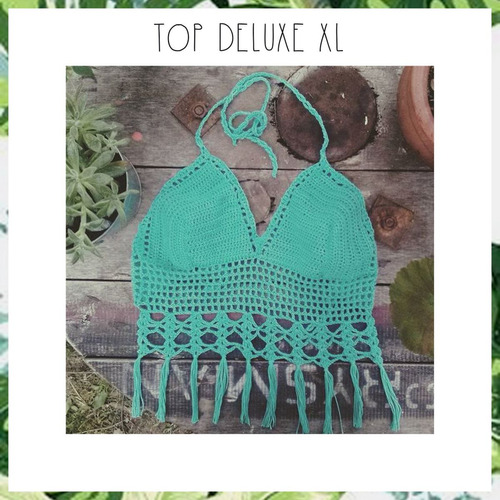 Top Tejido Crochet Flecos Largo Malla Bikini Colores