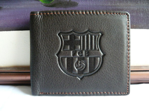 Billetera Barcelona Cuero Relieve Marrón Con Monedero Card