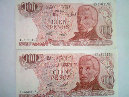 Lote De 2 Billetes De 100 Pesos S/c Correlativos
