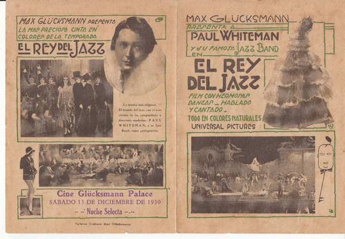 1930 Programa Cine Glucksmann Uruguay Rey Del Jazz Vintage