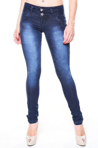 Calça Jeans Feminino Cintura Pants Skinny Bolso Embutido