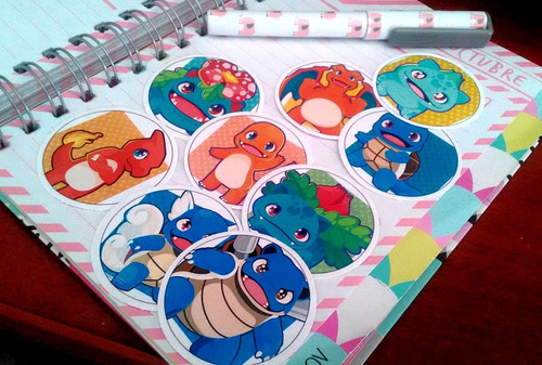 Set De 9 Stickers Circulares De Anime - Pokemon