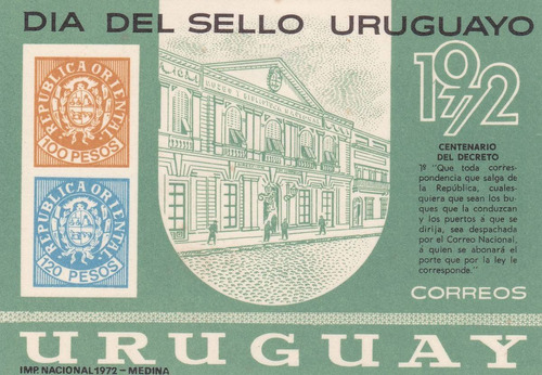 F- Uruguay 1972 - Hojita * C. Del Decreto - Dia Del Sello