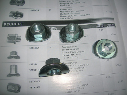 Kit (x12) Tuerca Rueda Abierta Zincada Peugeot 404 504 