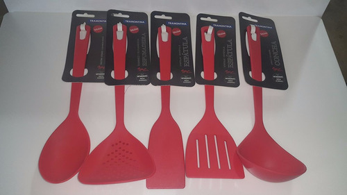 Set De 5 Utensilios Tramontina Teflon Rojo O Negro Oferta !!