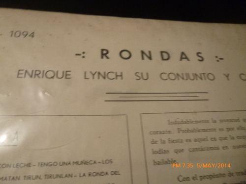 Vinilo Lp De Enrique Lynch --rondas (u903