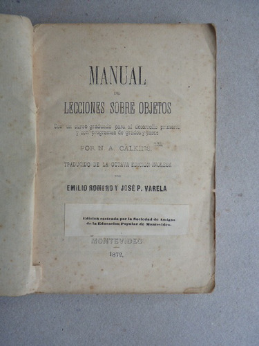 Calkins, N. A. Manual De Lecciones Sobre Objetos. 1872