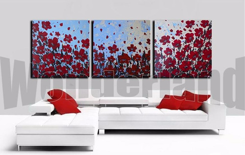 Cuadros Abstractos Tripticos Modernos Pintados A Mano 150x50
