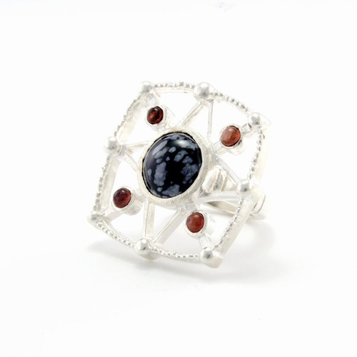 Anillos Fuerte De Plata 925 A Mano Con Obsidiana Negra