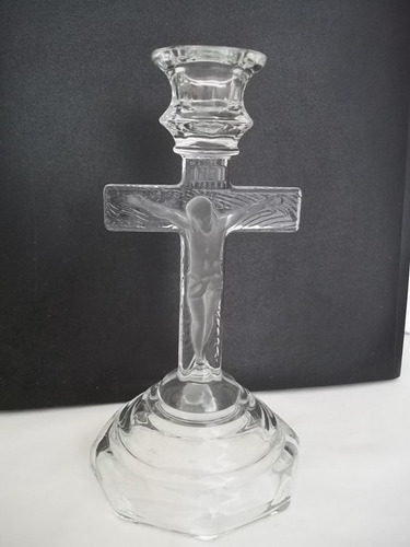 Candelabro Cristal Con Crucifijo Jesús Cristo