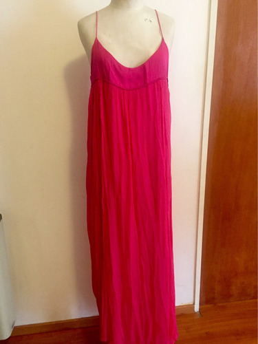 Vestido Largo María Cher Fucsia Gasa Seda Talle M
