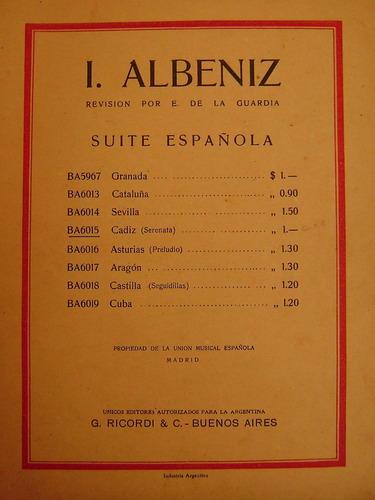 Albeniz-suite Española-revision De La Guardia-muy Buen Estad