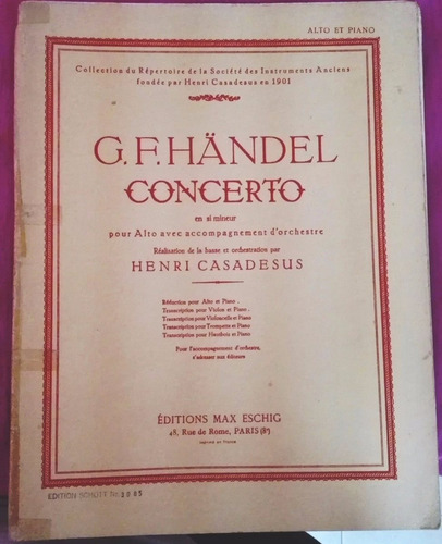 Partitura Handel Concierto En Si Menor Para Viola Y Piano