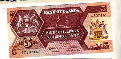 Antiguo Billete De ** Uganda ** 5 Shillings