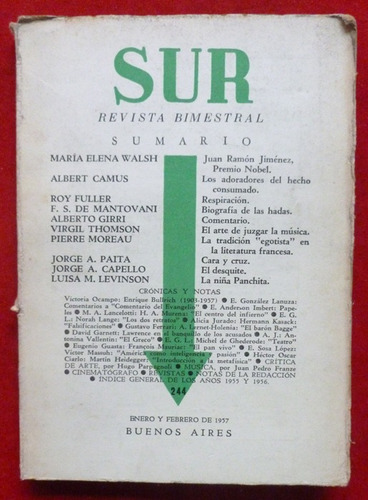 Revista Sur Nº 244 María Elena Walsh Juan Ramón Jiménez (Usado)