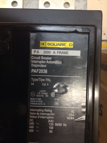 Interruptor Termomagentico 3 Polos 2000 Amp Paf2036 Square D