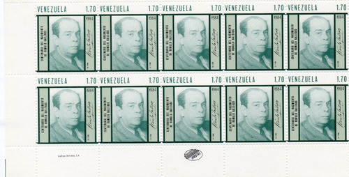 Venezuela 1984 Hojita 10 Pz- Centenario Nac Romulo Gallegos