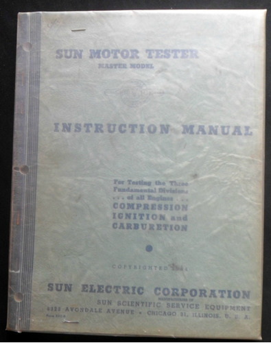 Sun Motor Tester Master Model Instruction Manual 1944
