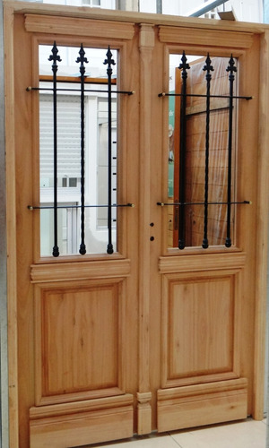 Portón Puerta Doble Madera Exterior 1/2 Reja Colonial 135 Cm