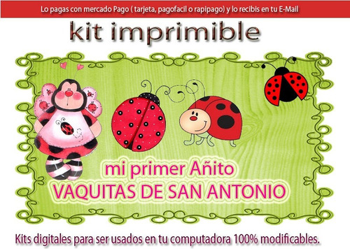 Kit Imprimible Primer Añito Vaquitas De San Antonio Cotillon