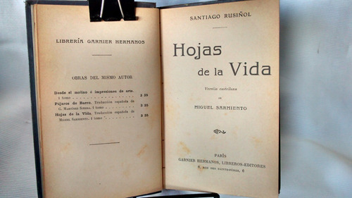 Hojas De La Vida. Santiago Rusiñol. Garnier Hermanos.