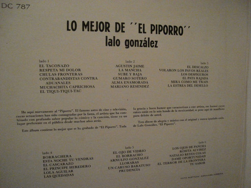 Lalo Gonzalez Piporro Lp Lo Mejor Album 3 Acetatos Z