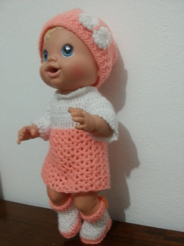 Roupinha De Crochet Salmão Para Boneca Baby Alive E Parecida