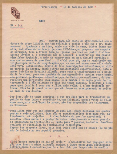 Carta Pessoal Emitida Em 15/janeiro/1931 - Aam Hotel (pa)