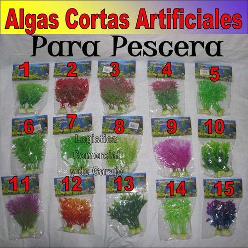 Imagen 2 de 10 de Set (2) 4 Algas Cortas Decorativa Artificiales Peceras Peces