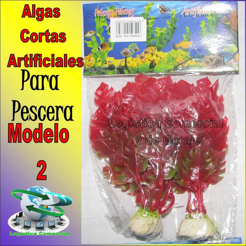 Imagen 3 de 10 de Set (2) 4 Algas Cortas Decorativa Artificiales Peceras Peces