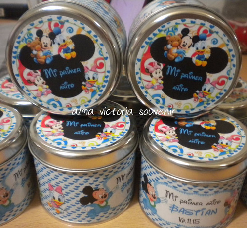 Mickey Y Minnie Mouse Latas Personalizadas 7,5x8 Pack X10