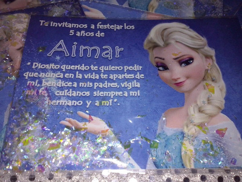 Invitacion Elsa Frozen Con Confetti Metalico